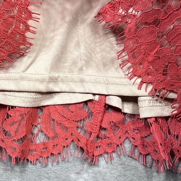 PAPAYA Dress Women Size Large Coral Sleeveless Lace Short Bodycon Slit - Picture 6 of 13